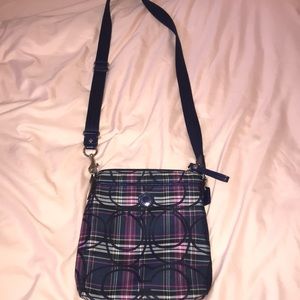 Blue and Purple Plaid Coach Crossbody